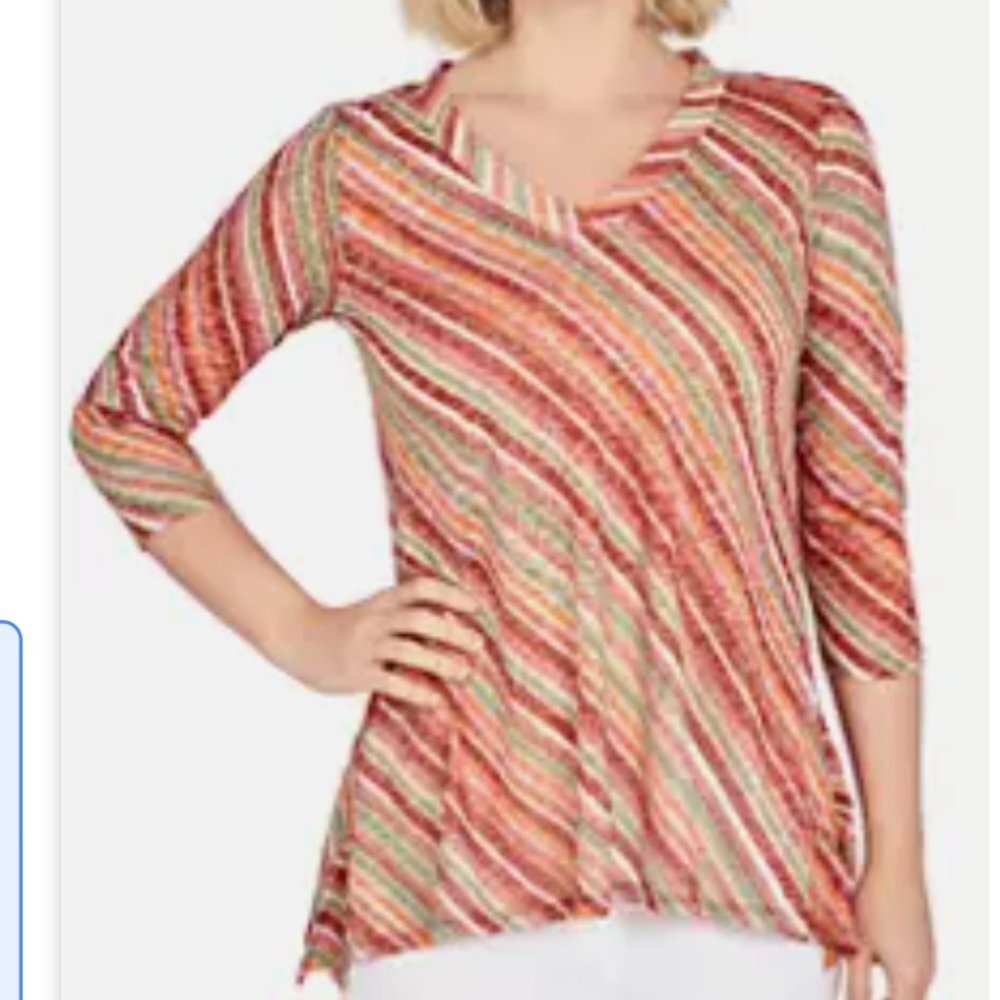 Ruby Rd. | Sunset Knit Diagonal Stripe V‎ Neck Sharkbite Top